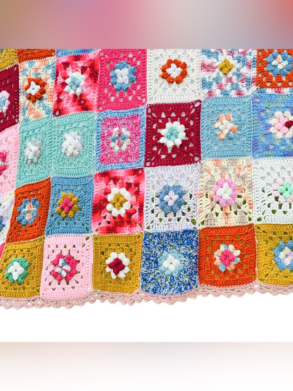 Vintage Granny Square Crochet Afghan Throw Blanket Handmade Boho Cottagecore - Picture 4 of 16